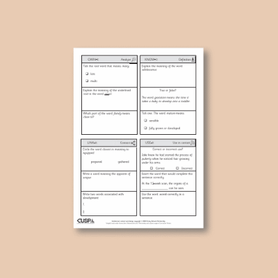 Y5 Science (Animals, including Humans) Vocabulary Questions VQ