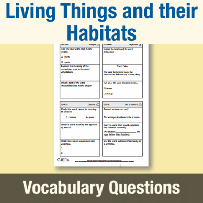Image of Year 5 Science (Living Things and their Habitats) Vocabulary Questions VQ CUSP Resource