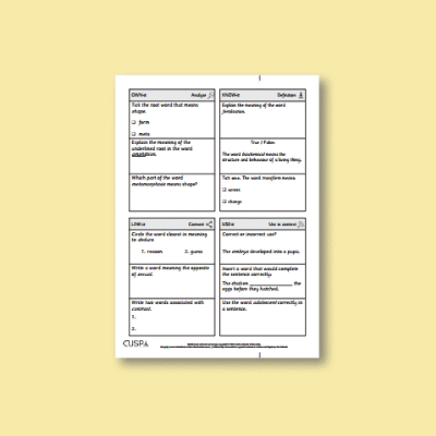 Y5 Science (Living Things and their Habitats) Vocabulary Questions VQ