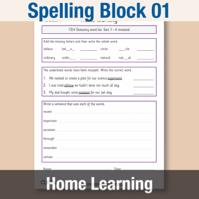 Image of Year 5 Spelling Block 01 Home Learning HL CUSP Resource