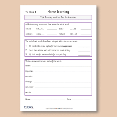 Y5 Spelling Block 01 Home Learning HL