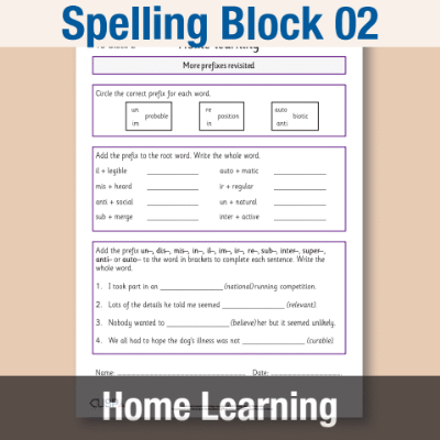 Image of Year 5 Spelling Block 02 Home Learning HL CUSP Resource