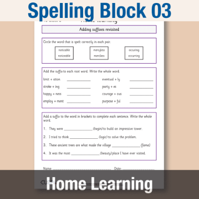 Image of Year 5 Spelling Block 03 Home Learning HL CUSP Resource