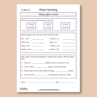 Y5 Spelling Block 03 Home Learning HL