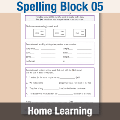 Image of Year 5 Spelling Block 05 Home Learning HL CUSP Resource
