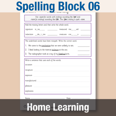 Image of Year 5 Spelling Block 06 Home Learning HL CUSP Resource