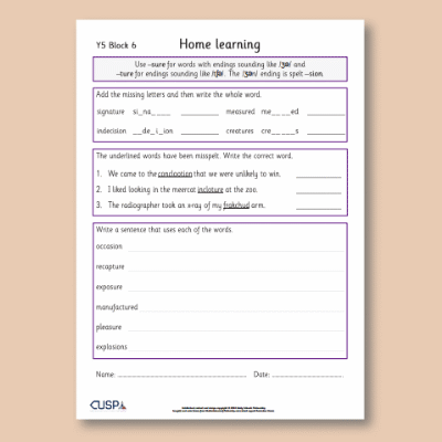 Y5 Spelling Block 06 Home Learning HL