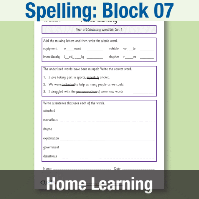 Image of Year 5 Spelling Block 07 Home Learning HL CUSP Resource