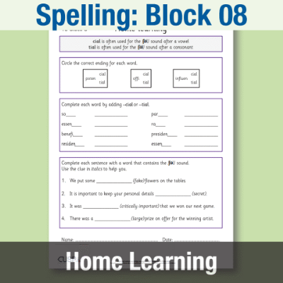 Image of Year 5 Spelling Block 08 Home Learning HL CUSP Resource