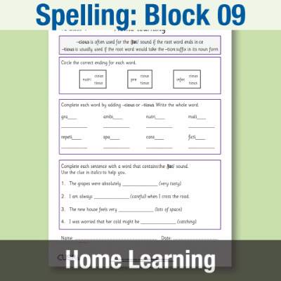 Image of Year 5 Spelling Block 09 Home Learning HL CUSP Resource