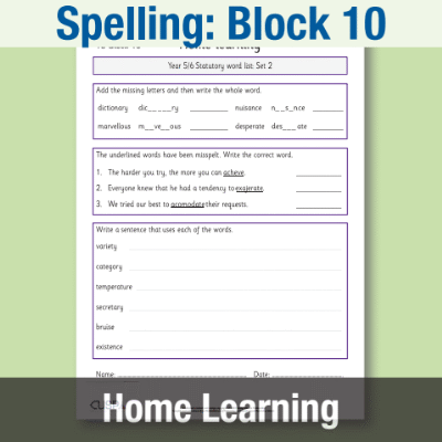 Image of Year 5 Spelling Block 10 Home Learning HL CUSP Resource