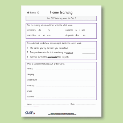 Y5 Spelling Block 10 Home Learning HL