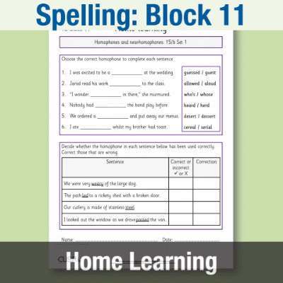 Image of Year 5 Spelling Block 11 Home Learning HL CUSP Resource