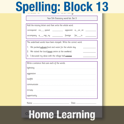 Image of Year 5 Spelling Block 13 Home Learning HL CUSP Resource