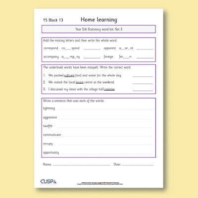 Y5 Spelling Block 13 Home Learning HL