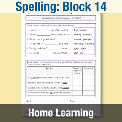 Image of Year 5 Spelling Block 14 Home Learning HL CUSP Resource