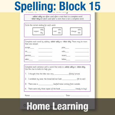 Image of Year 5 Spelling Block 15 Home Learning HL CUSP Resource
