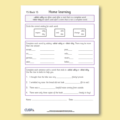 Y5 Spelling Block 15 Home Learning HL