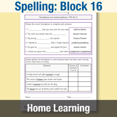 Image of Year 5 Spelling Block 16 Home Learning HL CUSP Resource