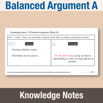 Image of Year 5 Writing A (Balanced Argument) Knowledge Notes KN CUSP Resource