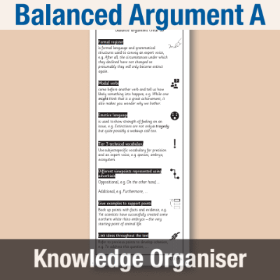 Image of Year 5 Writing A (Balanced Argument) Knowledge Organiser KO CUSP Resource
