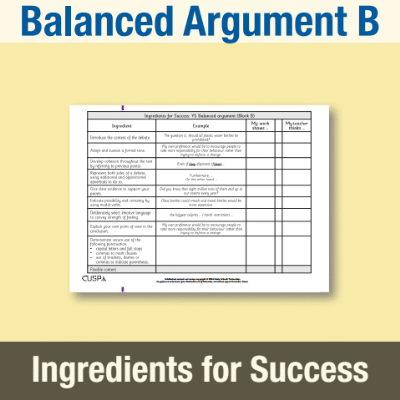 Image of Year 5 Writing B (Balanced Argument) Ingredients for Success IFS CUSP Resource