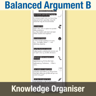 Image of Year 5 Writing B (Balanced Argument) Knowledge Organiser KO CUSP Resource