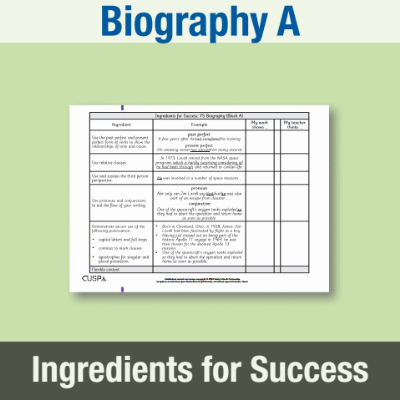 Image of Year 5 Writing A (Biography) Ingredients for Success IFS CUSP Resource
