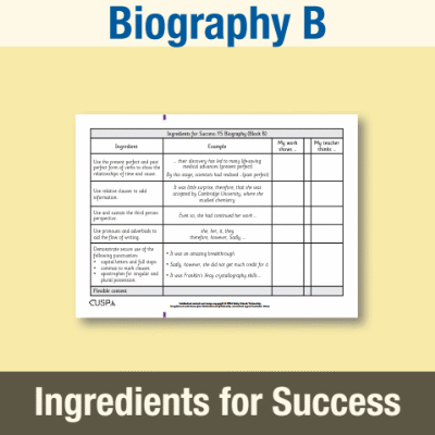 Image of Year 5 Writing B (Biography) Ingredients for Success IFS CUSP Resource