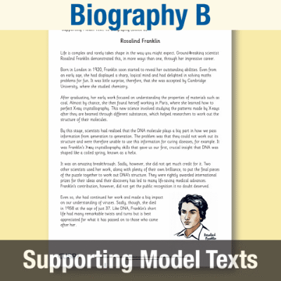 Image of Year 5 Writing B (Biography) Supporting Model Text SMT CUSP Resource