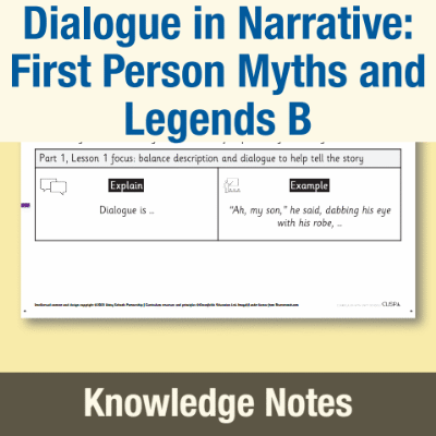 Image of Year 5 Writing B (Dialogue in Narrative: First Person Myths and Legends) Knowledge Notes KN CUSP Resource