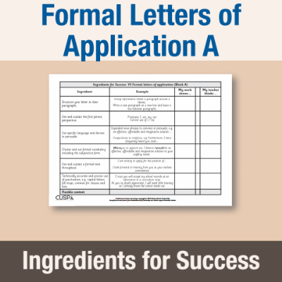 Image of Year 5 Writing A (Formal Letters of Application) Ingredients for Success IFS CUSP Resource