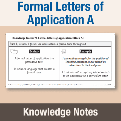 Image of Year 5 Writing A (Formal Letters of Application) Knowledge Notes KN CUSP Resource