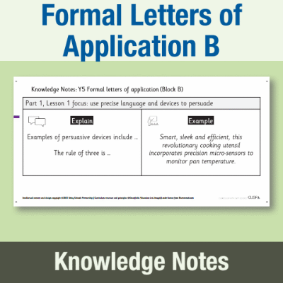 Image of Year 5 Writing B (Formal Letters of Application) Knowledge Notes KN CUSP Resource