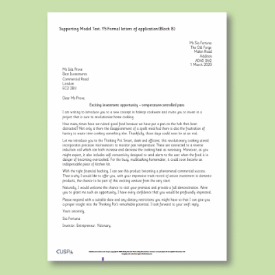 Y5 Writing B (Formal Letters of Application) Supporting Model Text SMT