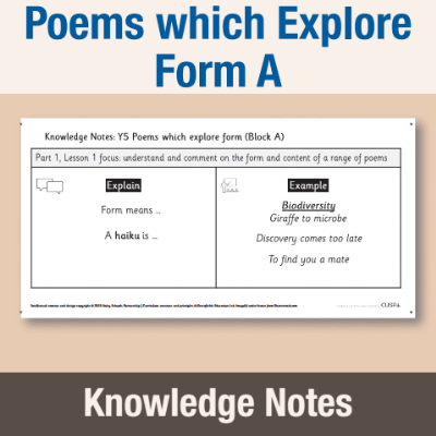 Image of Year 5 Writing A (Poems which Explore Form) Knowledge Notes KN CUSP Resource