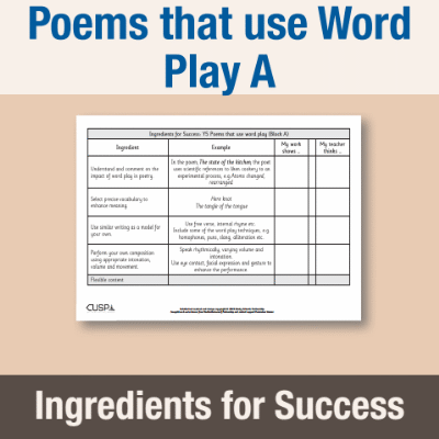 Image of Year 5 Writing A (Poems that use Word Play) Ingredients for Success IFS CUSP Resource
