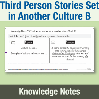 Image of Year 5 Writing B (Third Person Stories Set in Another Culture) Knowledge Notes KN CUSP Resource
