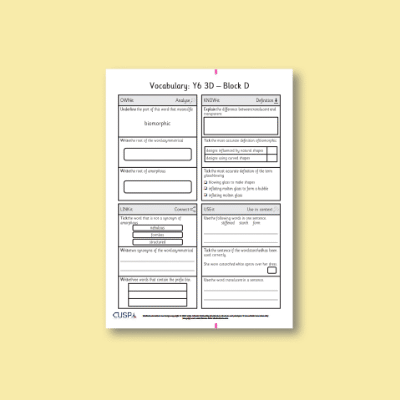 Y6 Art and Design D (3D) Vocabulary Questions VQ