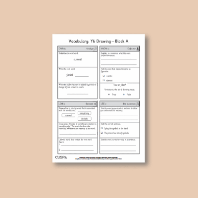 Y6 Art and Design A (Drawing) Vocabulary Questions VQ