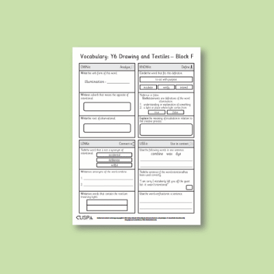 Y6 Art and Design F (Creative Response, Drawing and Textiles) Vocabulary Questions VQ