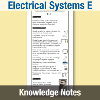 Image of Year 6 Design and Technology E (Electrical Systems) Knowledge Notes KN CUSP Resource