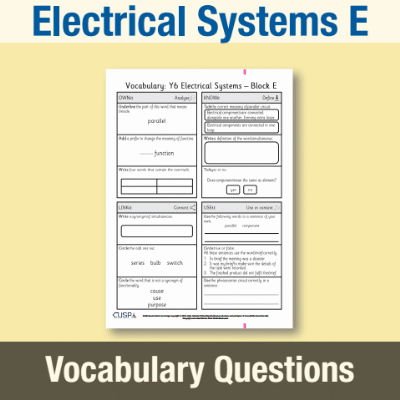 Image of Year 6 Design and Technology E (Electrical Systems) Vocabulary Questions VQ CUSP Resource