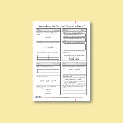 Y6 Design and Technology E (Electrical Systems) Vocabulary Questions VQ