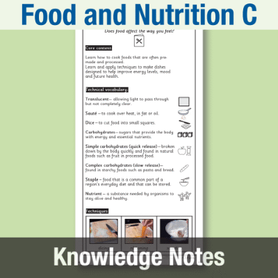 Image of Year 6 Design and Technology C (Food and Nutrition) Knowledge Notes KN CUSP Resource