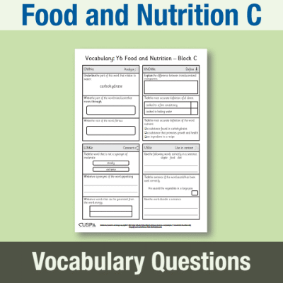 Image of Year 6 Design and Technology C (Food and Nutrition) Vocabulary Questions VQ CUSP Resource