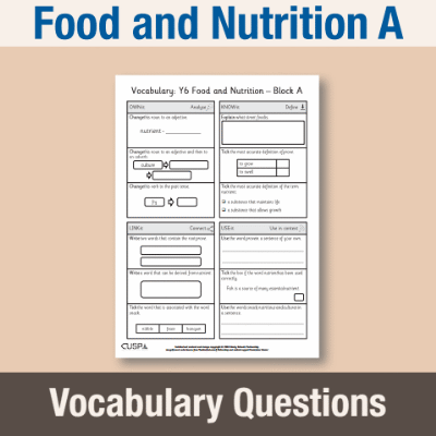 Image of Year 6 Design and Technology A (Food and Nutrition) Vocabulary Questions VQ CUSP Resource