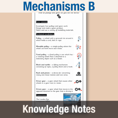 Image of Year 6 Design and Technology B (Mechanisms) Knowledge Notes KN CUSP Resource