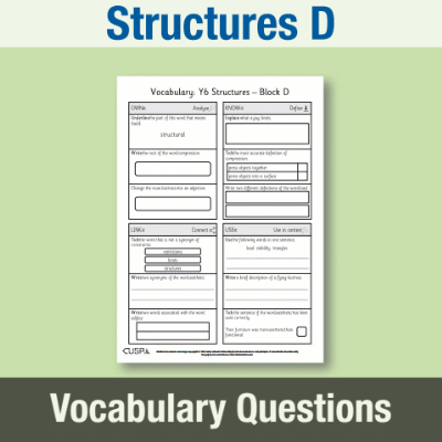 Image of Year 6 Design and Technology D (Structures) Vocabulary Questions VQ CUSP Resource