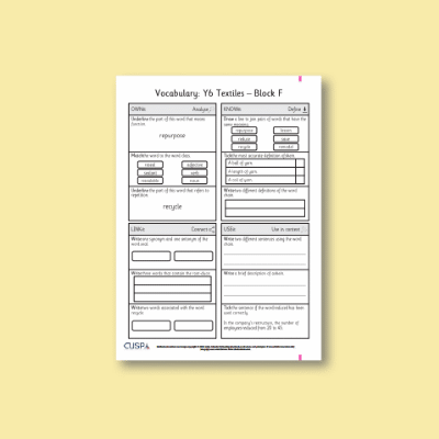 Y6 Design and Technology F (Textiles) Vocabulary Questions VQ